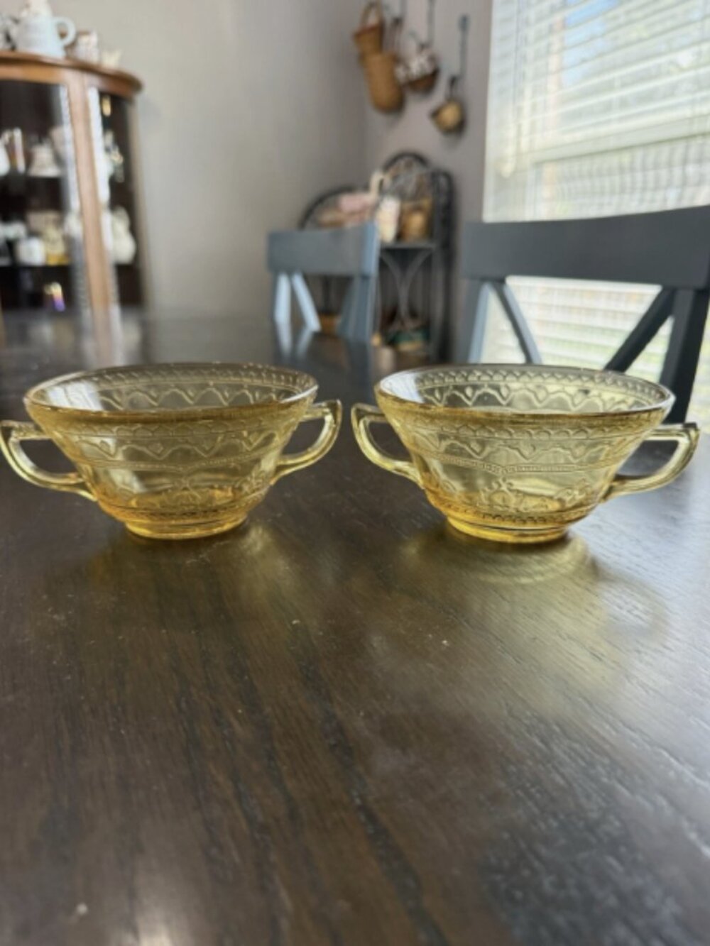 Federal Patrician Spoke Amber Double Handled Cream Soup Bowl Depression Set Of 2